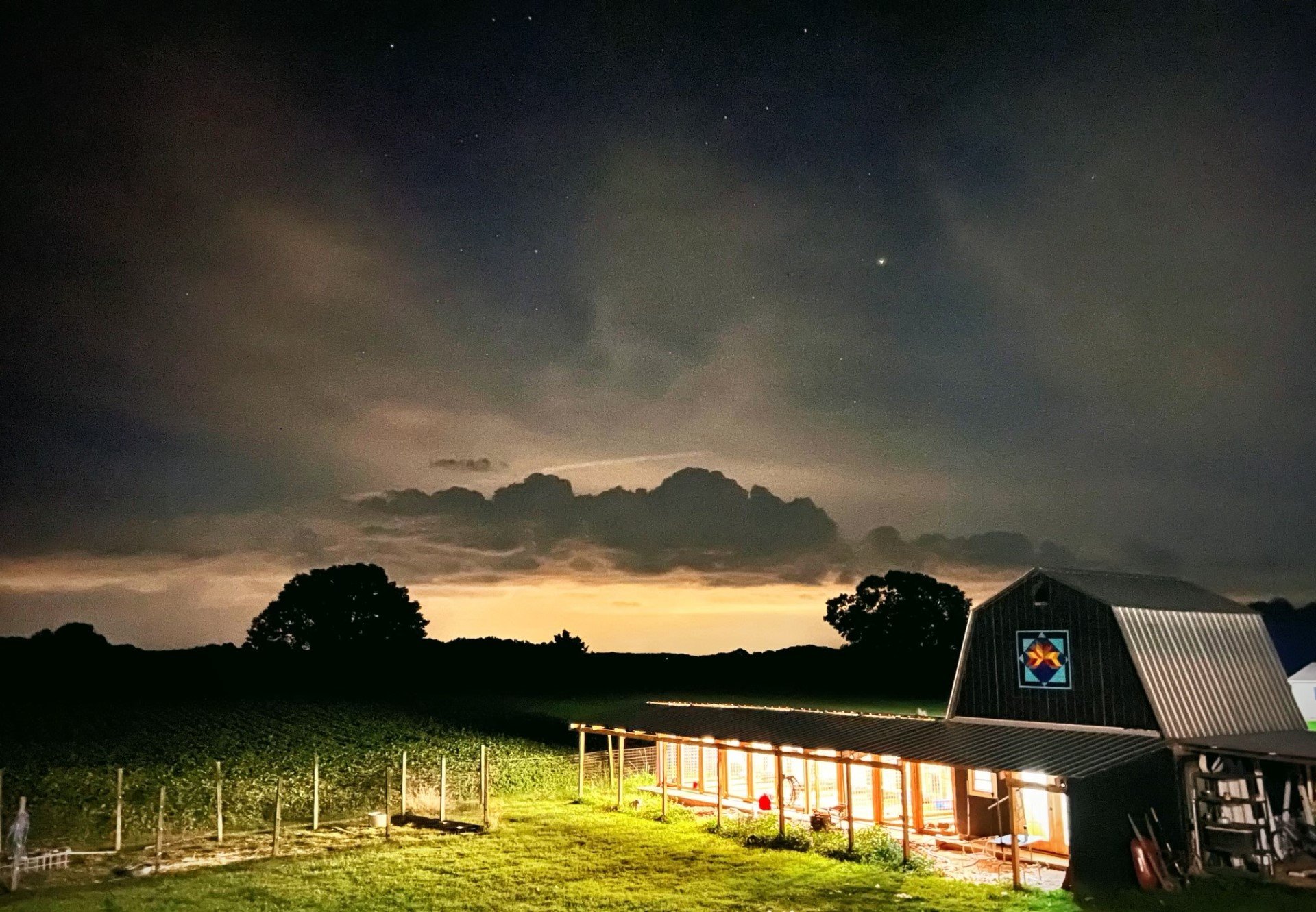 Rural barn at night near Boonville NC